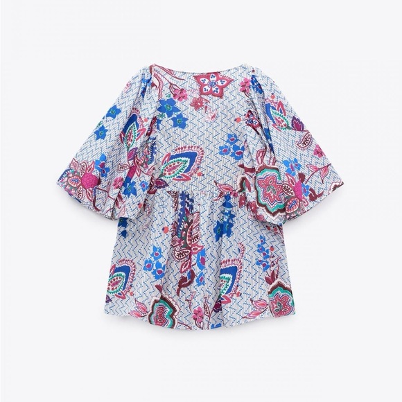 ZARA Woman | CROCHET DETAIL SHIRT Multicolor w/Long Slit Bohemian Lightweight M - Picture 8 of 15